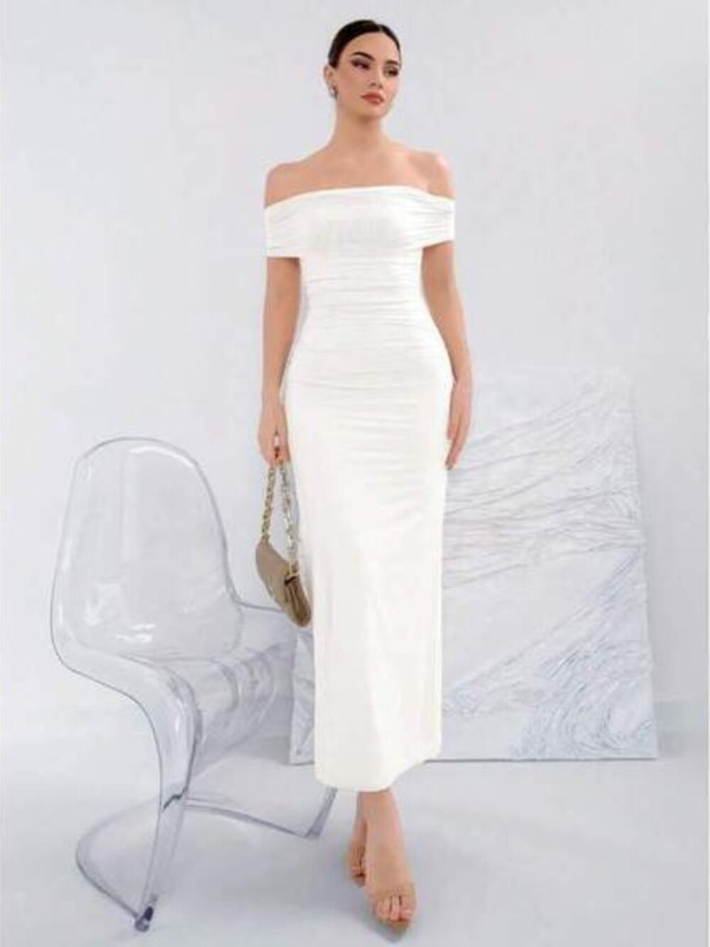 Aloruh Solid Color Off Shoulder Knitted Dress, Dresses For ,W